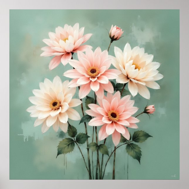 Elegant Blush Chrysanthemum Art Poster (Front)