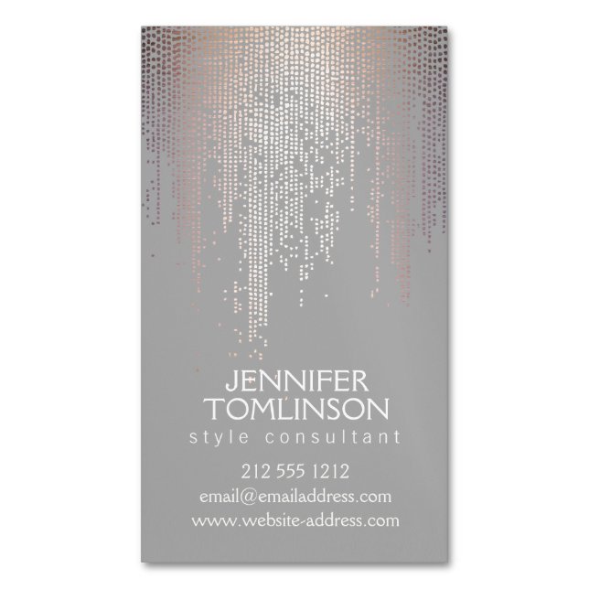 Elegant Blush Confetti Rain Pattern Grey Magnetic Business Card (Front Vertical)