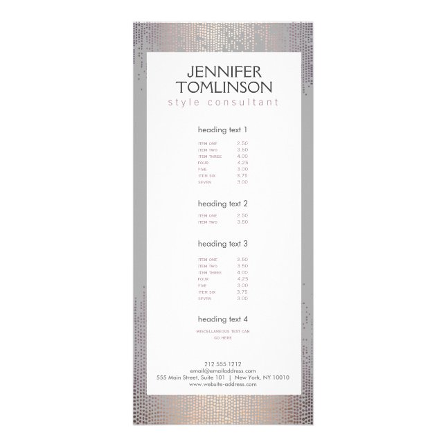 Elegant Blush Confetti Rain Pattern Grey Rack Card (Front)