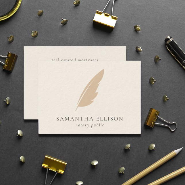 Elegant Blush Cream Feather Quill Notary QR code Business Card (Creator Uploaded)