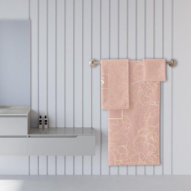 Elegant Blush Cream Gold Floral Pattern Bath Towel Set (Creator Uploaded)