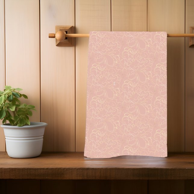 Elegant Blush Cream Gold Floral Pattern Tea Towel (Creator Uploaded)