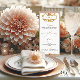 Elegant Blush Dahlias Golden Script Wedding Menu
