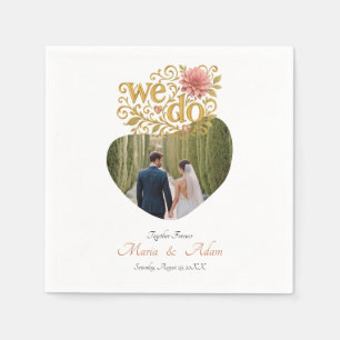 Elegant Blush Dahlias Golden Script Wedding Photo Napkin