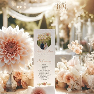 Elegant Blush Dahlias Golden Script Wedding Photo Program