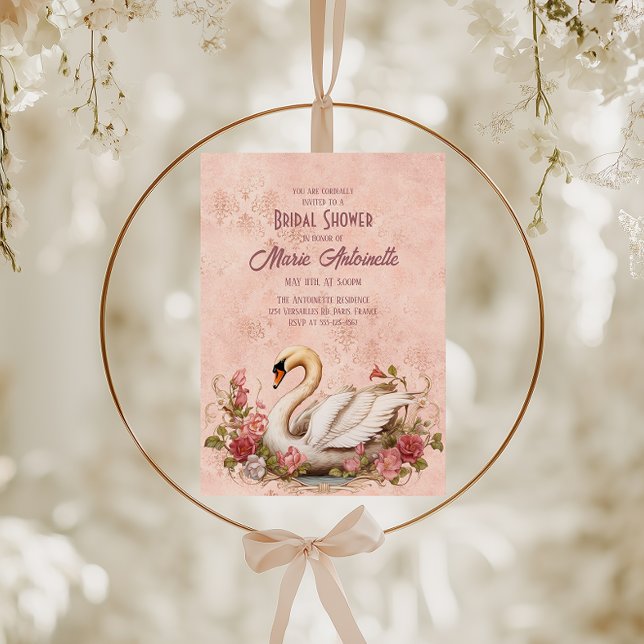 Elegant Blush Damask Rococo Bridal Shower Invitation (Creator Uploaded)