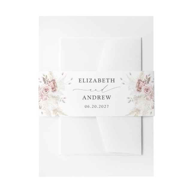 Elegant Blush Dusty Rose Floral Wedding Invitation Belly Band (Front Example)
