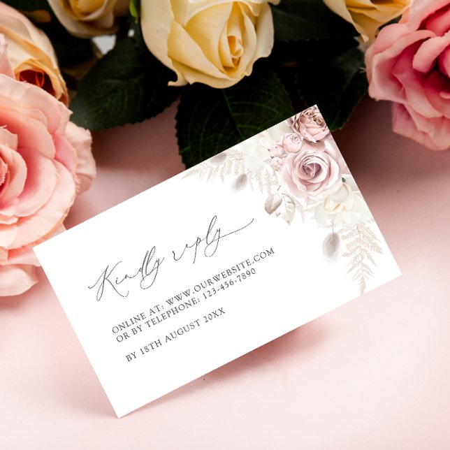 Elegant Blush Dusty Rose Floral Wedding RSVP Cards (Creator Uploaded)