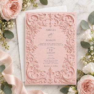 Elegant Blush Faux Embossed Baroque Wedding Invitation