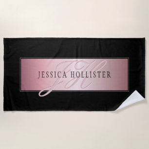 Elegant Blush Faux Rose Gold   Name & Initials Beach Towel