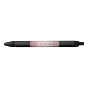 Elegant Blush Faux Rose Gold Name & Initials Black Ink Pen
