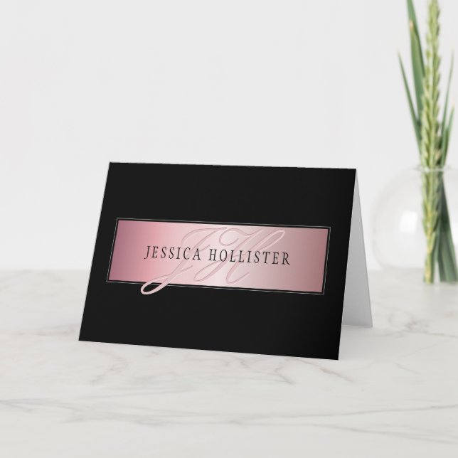 Elegant Blush Faux Rose Gold | Name & Initials Card (Front)