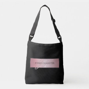 Elegant Blush Faux Rose Gold Name & Initials Crossbody Bag