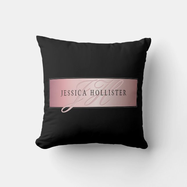 Elegant Blush Faux Rose Gold | Name & Initials Cushion (Front)