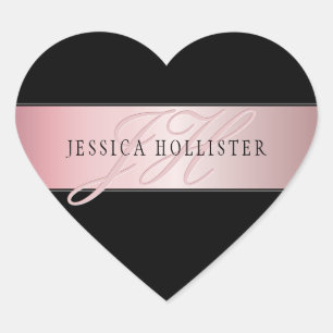 Elegant Blush Faux Rose Gold Name & Initials Heart Sticker