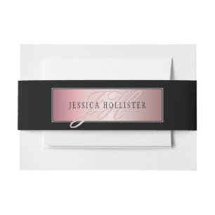 Elegant Blush Faux Rose Gold   Name & Initials Invitation Belly Band