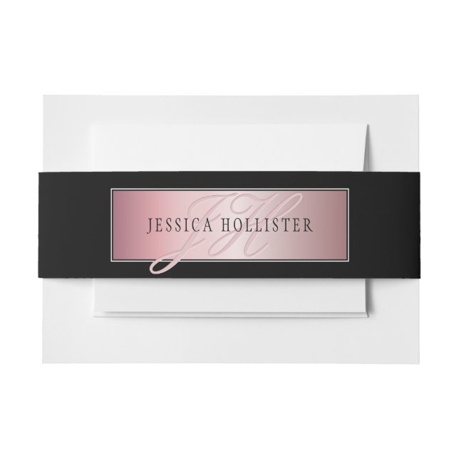 Elegant Blush Faux Rose Gold | Name & Initials Invitation Belly Band (Front Example)