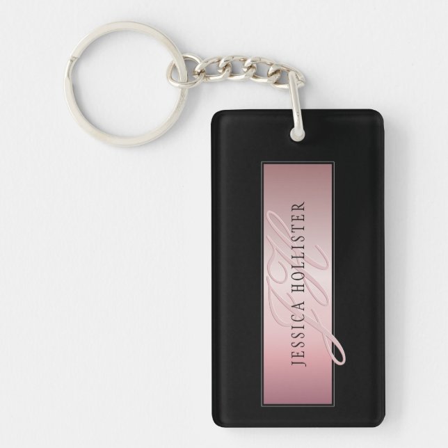 Elegant Blush Faux Rose Gold | Name & Initials Key Ring (Front)