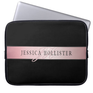 Elegant Blush Faux Rose Gold   Name & Initials Laptop Sleeve