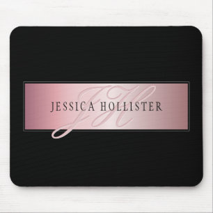 Elegant Blush Faux Rose Gold   Name & Initials Mouse Pad