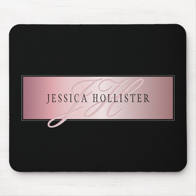 Elegant Blush Faux Rose Gold | Name & Initials Mouse Pad (Front)
