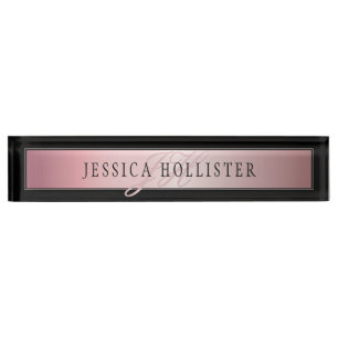 Elegant Blush Faux Rose Gold   Name & Initials Nameplate