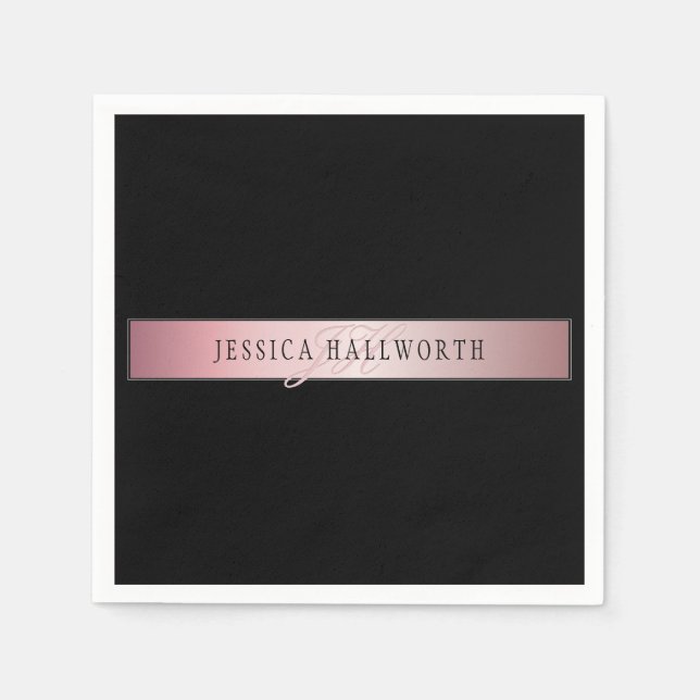 Elegant Blush Faux Rose Gold | Name & Initials Napkin (Front)