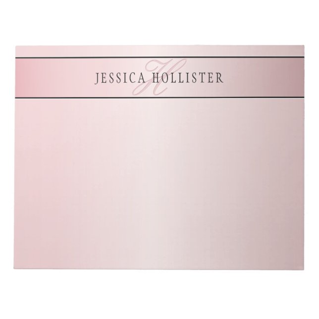 Elegant Blush Faux Rose Gold | Name & Initials Notepad (Front)