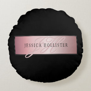 Elegant Blush Faux Rose Gold   Name & Initials Round Cushion