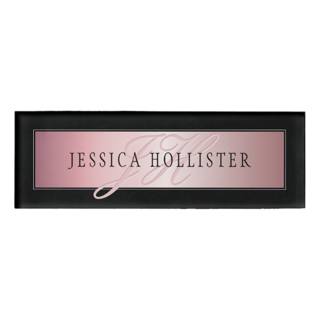 Elegant Blush Faux Rose Gold | Name & Initials Tag (Front)