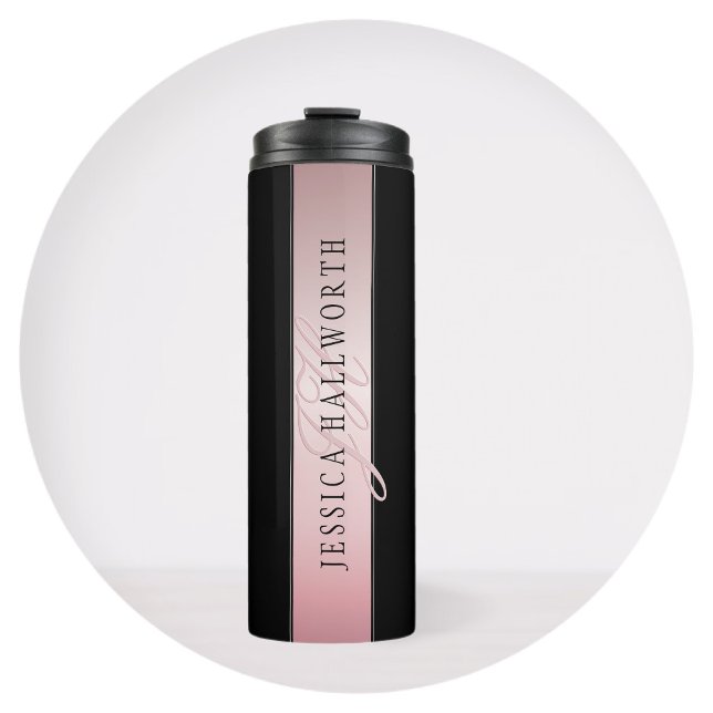 Elegant Blush Faux Rose Gold | Name & Initials v2 Thermal Tumbler (Creator Uploaded)