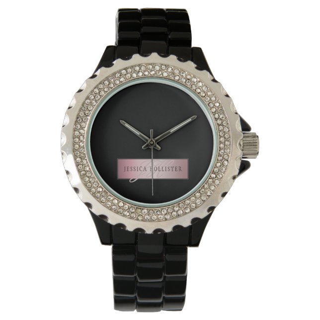 Elegant Blush Faux Rose Gold | Name & Initials Watch (Front)