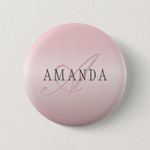 Elegant Blush Faux Rose Gold Name & Monogram 6 Cm Round Badge
