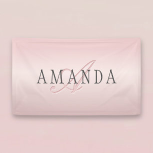 Elegant Blush Faux Rose Gold   Name & Monogram Banner