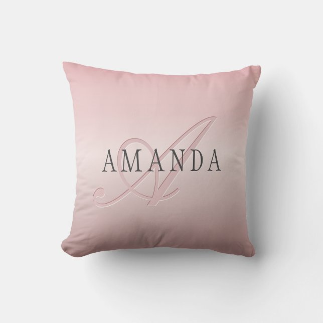 Elegant Blush Faux Rose Gold | Name & Monogram Cushion (Front)
