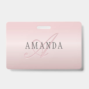 Elegant Blush Faux Rose Gold Name & Monogram ID Badge