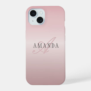 Elegant Blush Faux Rose Gold Name & Monogram iPhone 15 Case