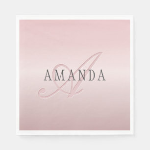 Elegant Blush Faux Rose Gold   Name & Monogram Napkin