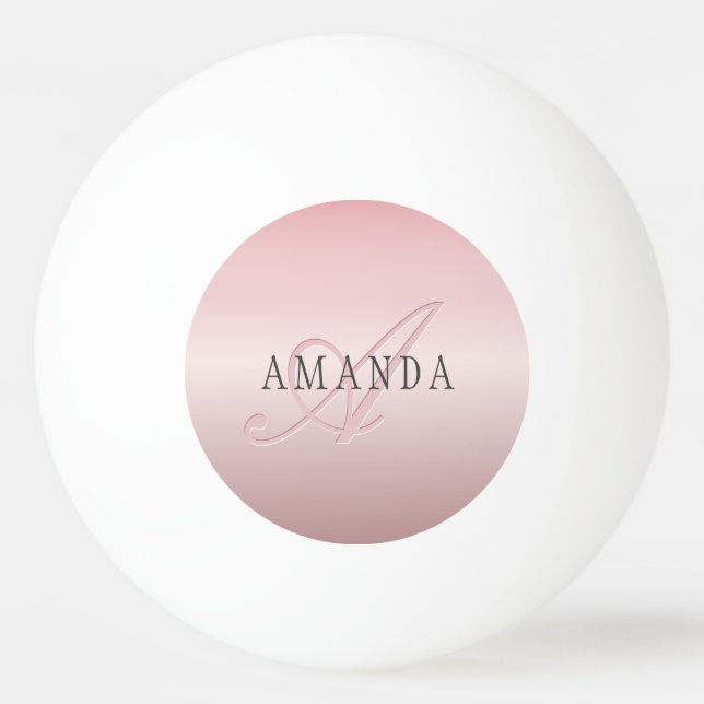 Elegant Blush Faux Rose Gold | Name & Monogram Ping Pong Ball (Front)