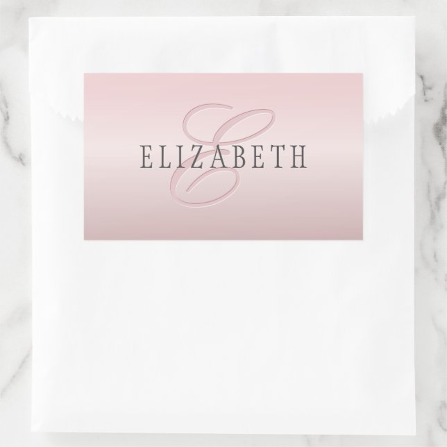 Elegant Blush Faux Rose Gold | Name & Monogram Rectangular Sticker (Bag)