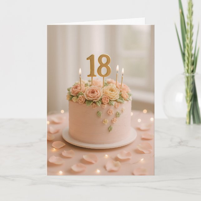 Elegant Blush Floral 18th Birthday Cake  Card (Front)