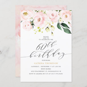 Elegant Blush Floral and Eucalyptus 60th Birthday Invitation