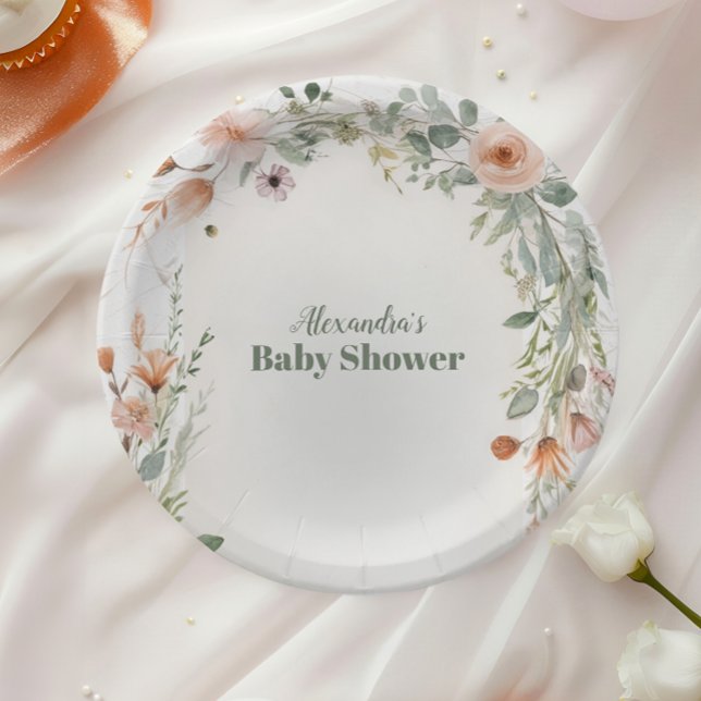 Elegant Blush Floral Baby in Bloom  Paper Plate (Creator Uploaded)