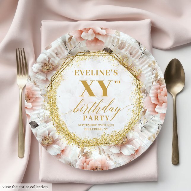Elegant Blush Floral Birthday Party Paper Plates (Elegant Blush Floral Birthday Party Paper Plates

)