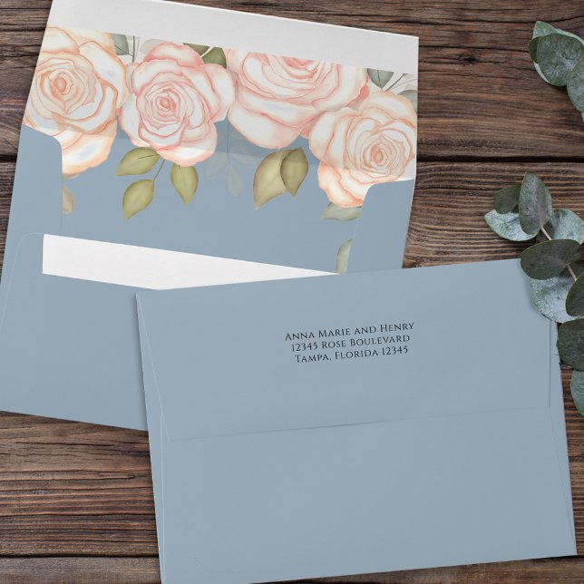 Elegant Blush Floral Blue Custom Envelope (Creator Uploaded)