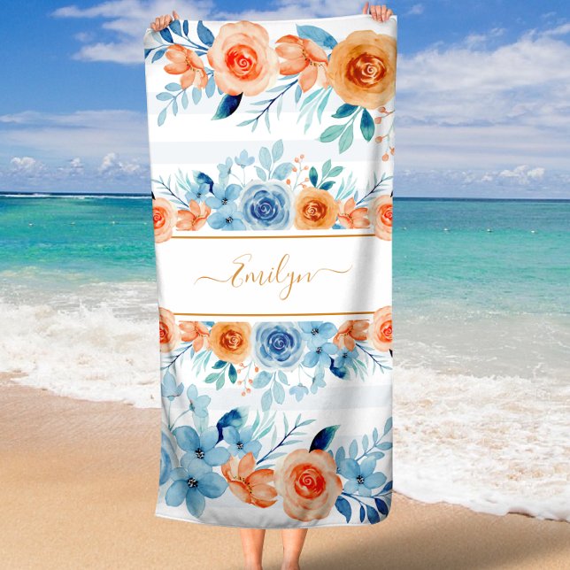 Elegant Blush Floral Boho Custom Name Beach Towel (Elegant Blush Floral Boho Custom Name Beach Towel)