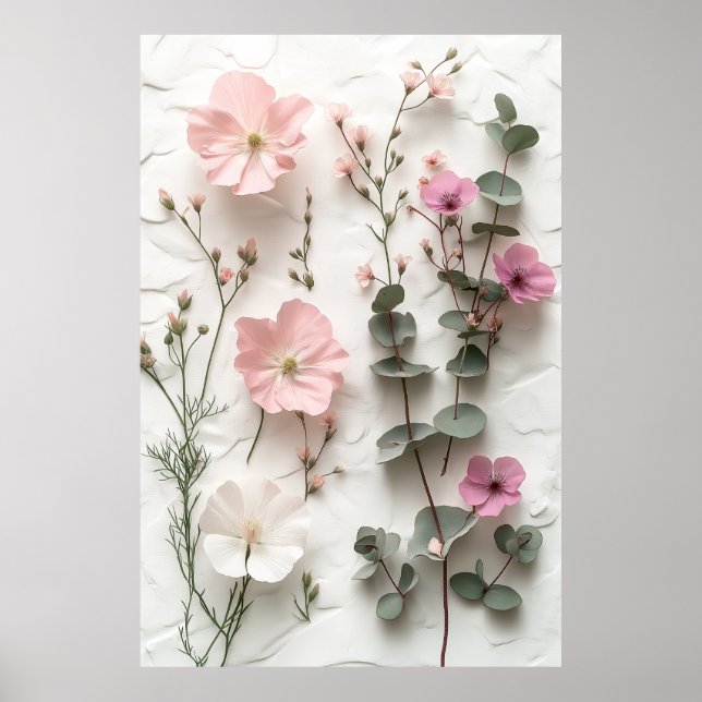 Elegant Blush Floral Botanical Poster Print (Front)