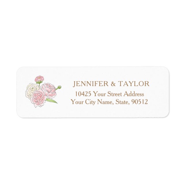 Elegant Blush Floral Bridal Brunch Return Address Label (Front)