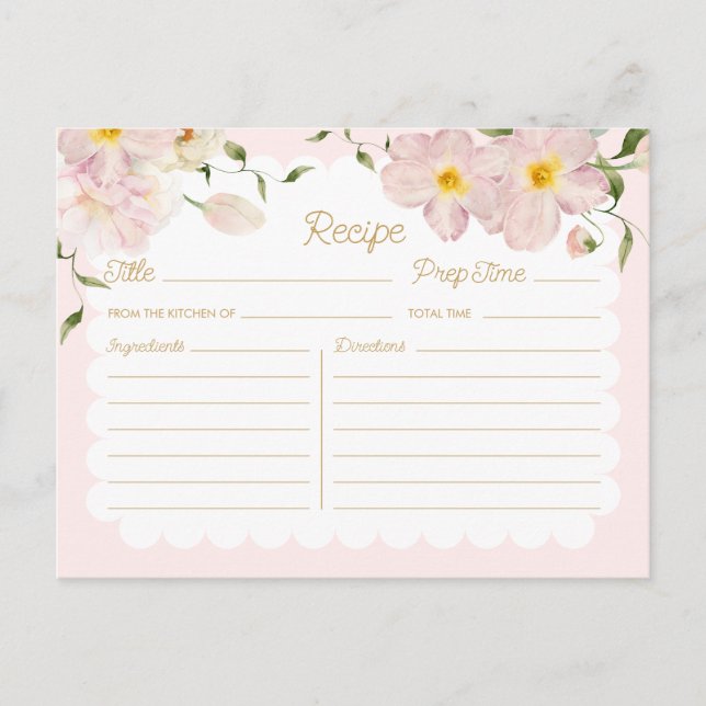 Elegant Blush Floral Bridal Recipe Card (Front)