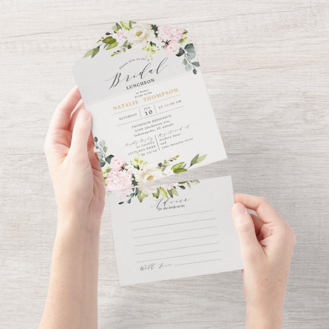 Elegant Blush Floral Bridal Shower & Advice All In One Invitation (Tearaway)